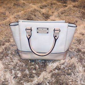 KATE SPADE White and Tan Purse.
